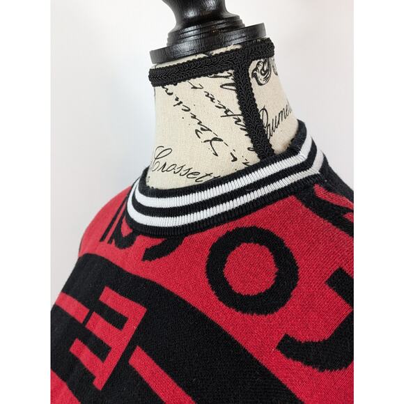 Womens Large Crop Sweater Red Black Pullover Kanji Japanese Harajuku Forever 21 - Picture 5 of 10
